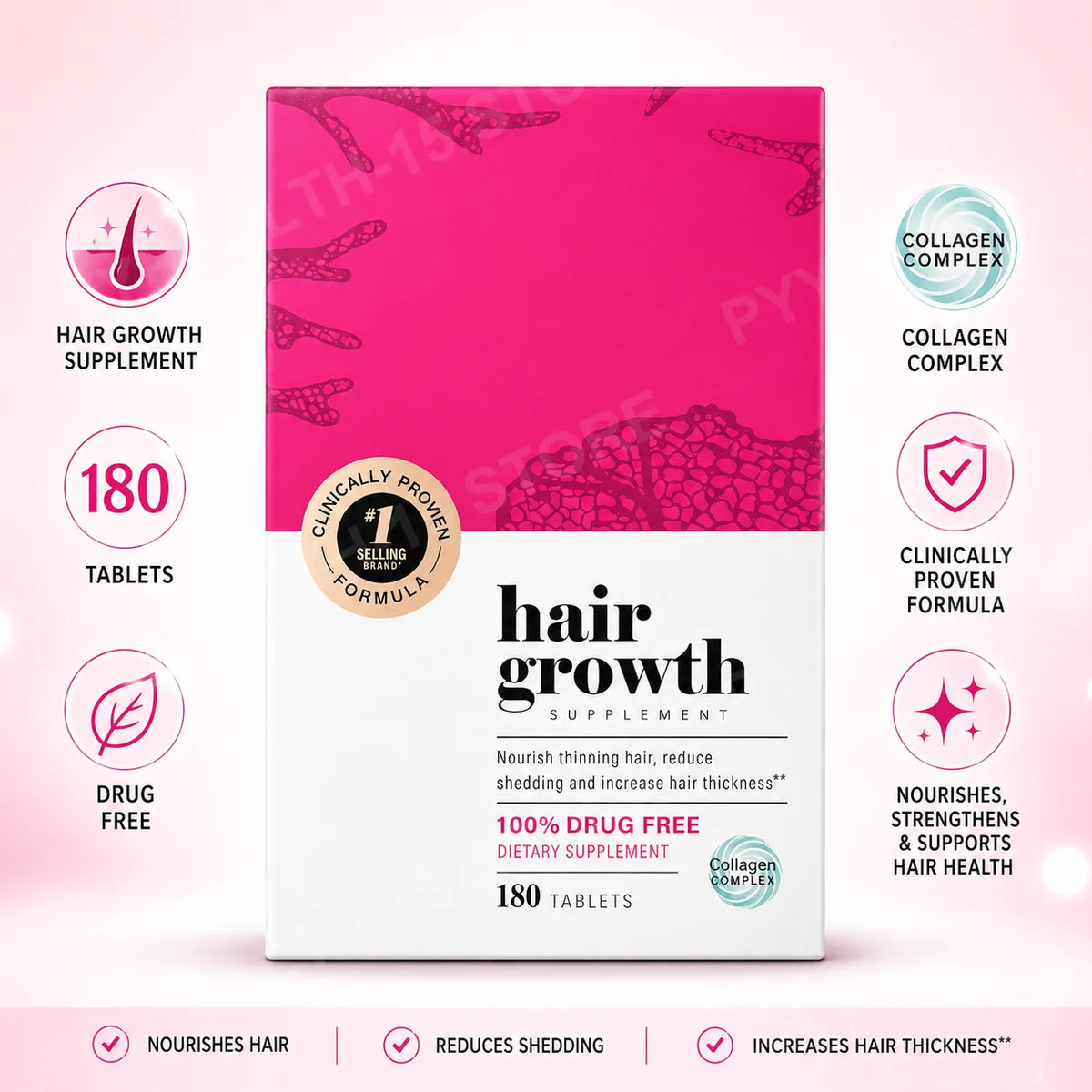 Hair Support Supplements for Women, Thicker Fuller-Looking Hair Beauty Support, with Biotin and Marine Collagen, 180 Tablets