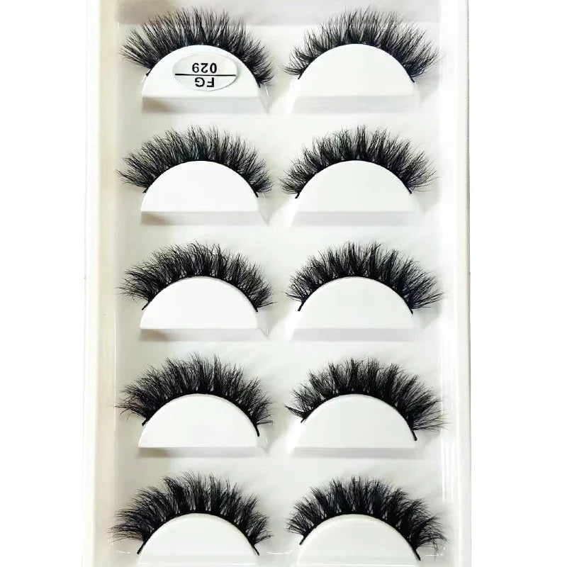HBZGTLAD 5Pairs Handmade Mink Lashes Short False Eyelashes Dense Natural Long Messy Eye Lashes Reusable Stage Makeup Eyelashes
