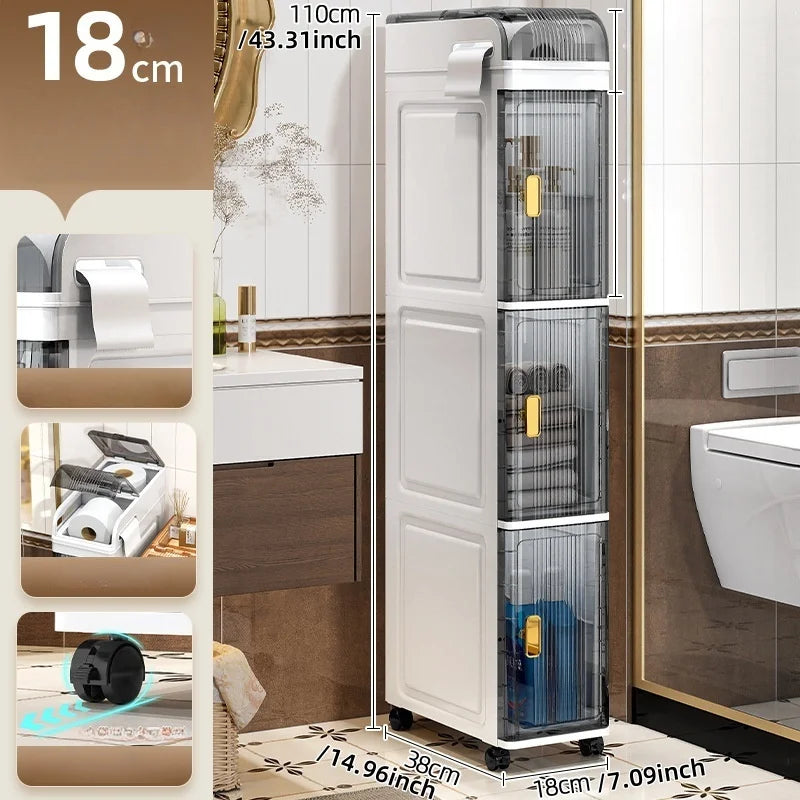 18cm Narrow Storage Cabinet, Multi-Tier Slim Organizer for Bathroom/Living Room, Holds Towel/Tissue/Cosmetic, Space-Saving Shelf