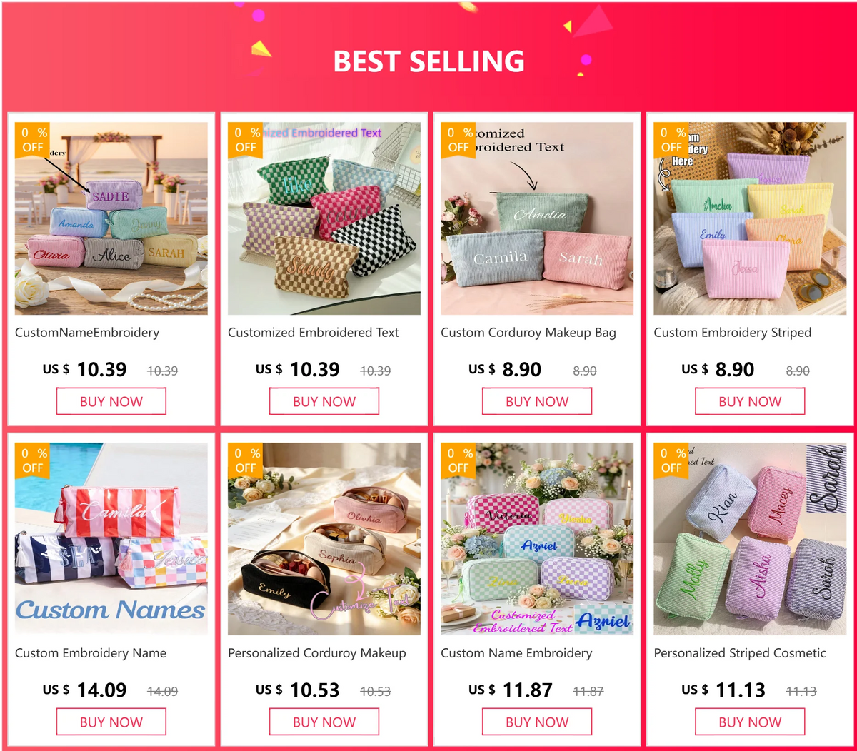 Personalized Striped Cosmetic Bag with Custom Text Embroidery Portable Travel Wash Bag Storage Pouch for DIY Makeup Skincare