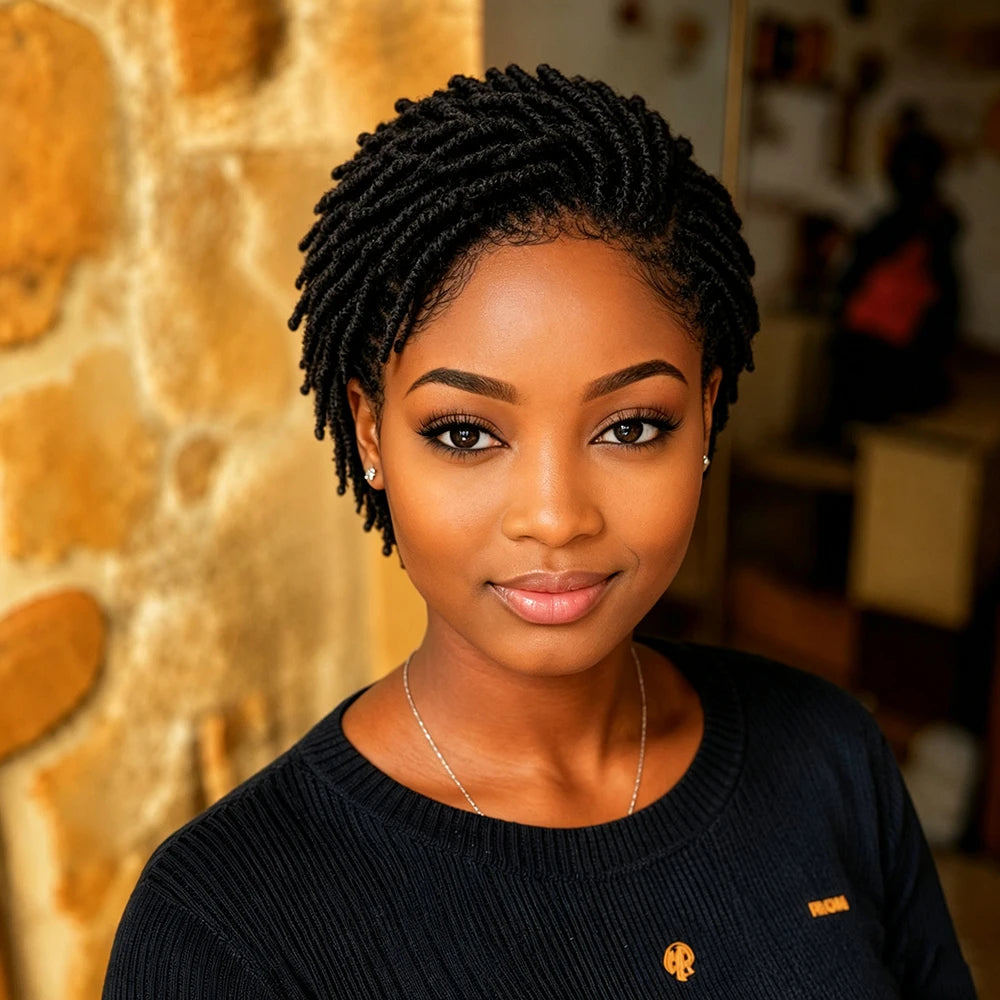 Twist Dreadlock 13×4 Lace Front Wigs Human Hair Afro Short Curly Wigs for Women 200% Density Bazilian Hair Hairpiece for Daily
