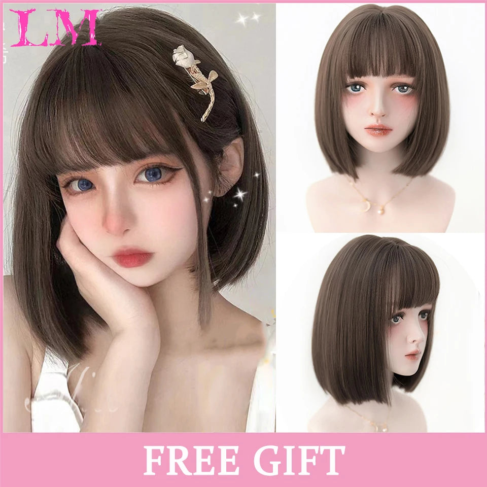 LM Light Blonde Wave Hair Wig Synthetic Long Wavy Wigs with Bangs for Women Cosplay Natural High Temperature Fiber