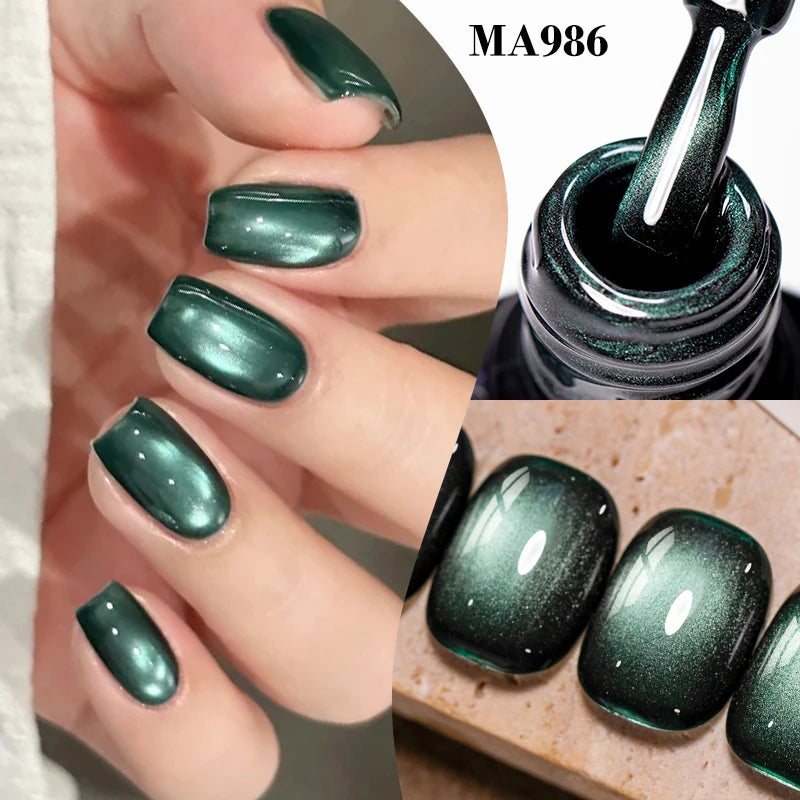 MEET ACROSS 7ml Autumn Dark Color Cat Magnetic Gel Nail Polish Glass Beads Cat Eye Gel With Glitter Nail Art Christmas Nails
