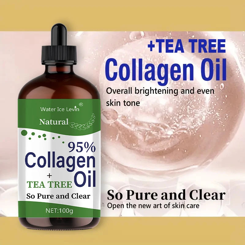 Tea Tree Collagen Oil 95% Pure Collagen Infusion. Smoothes Nourishes Skin. Lightweight Non-Greasy Feel. 100g Clear Formula.
