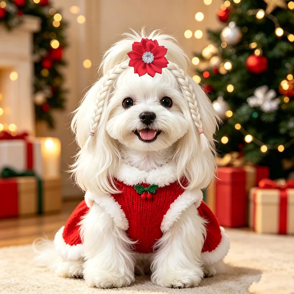 50pcs Christmas Small Dog Grooming Bows Xmas Style Pet Puppy Hair Bows Rubber Bands Dog Hair Accessories Pet Supplies for Dogs