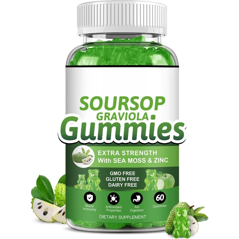 Soursop Graviola Gummy with Soursop Leaf Extract Sea Moss and Vitamin C Enhance The Immune System and Assist Digestion 60 Count