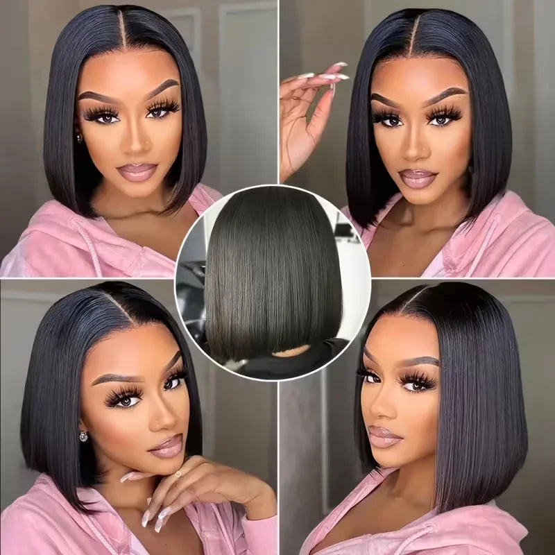 10 inch Straight Glueless Bob Wigs Human Hair Wigs Ready to Wear Brazilian Remy Hair Wigs for Women 4x4 Pre Cut Closure Wigs