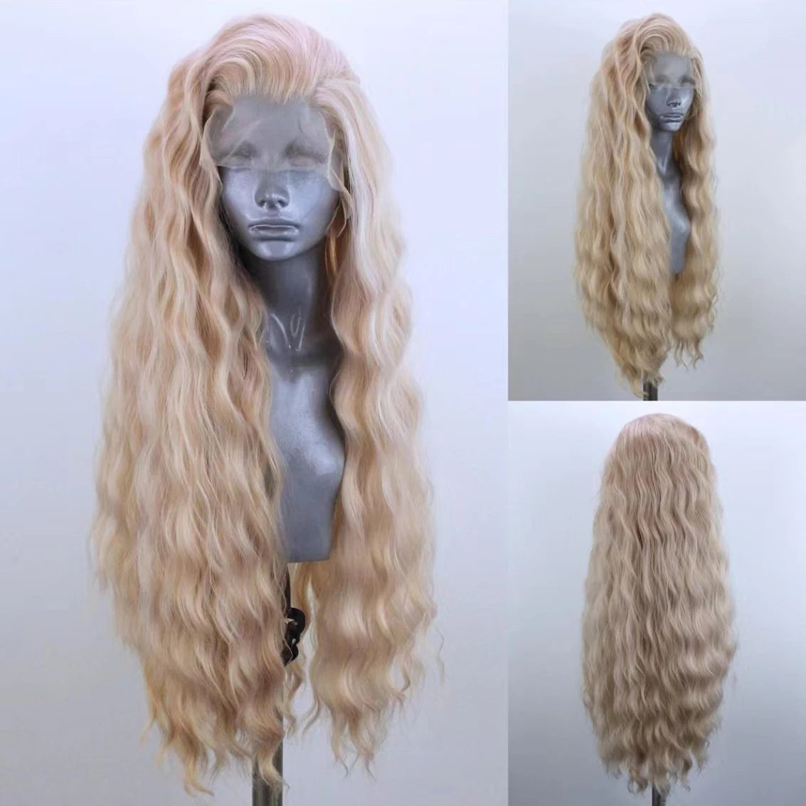 AIMEYA Platinum Wigs for Women Mix Blonde Synthetic Lace Front Wig Black Long Natural Wave Synthetic Hair Wig Daily Use Cosplay
