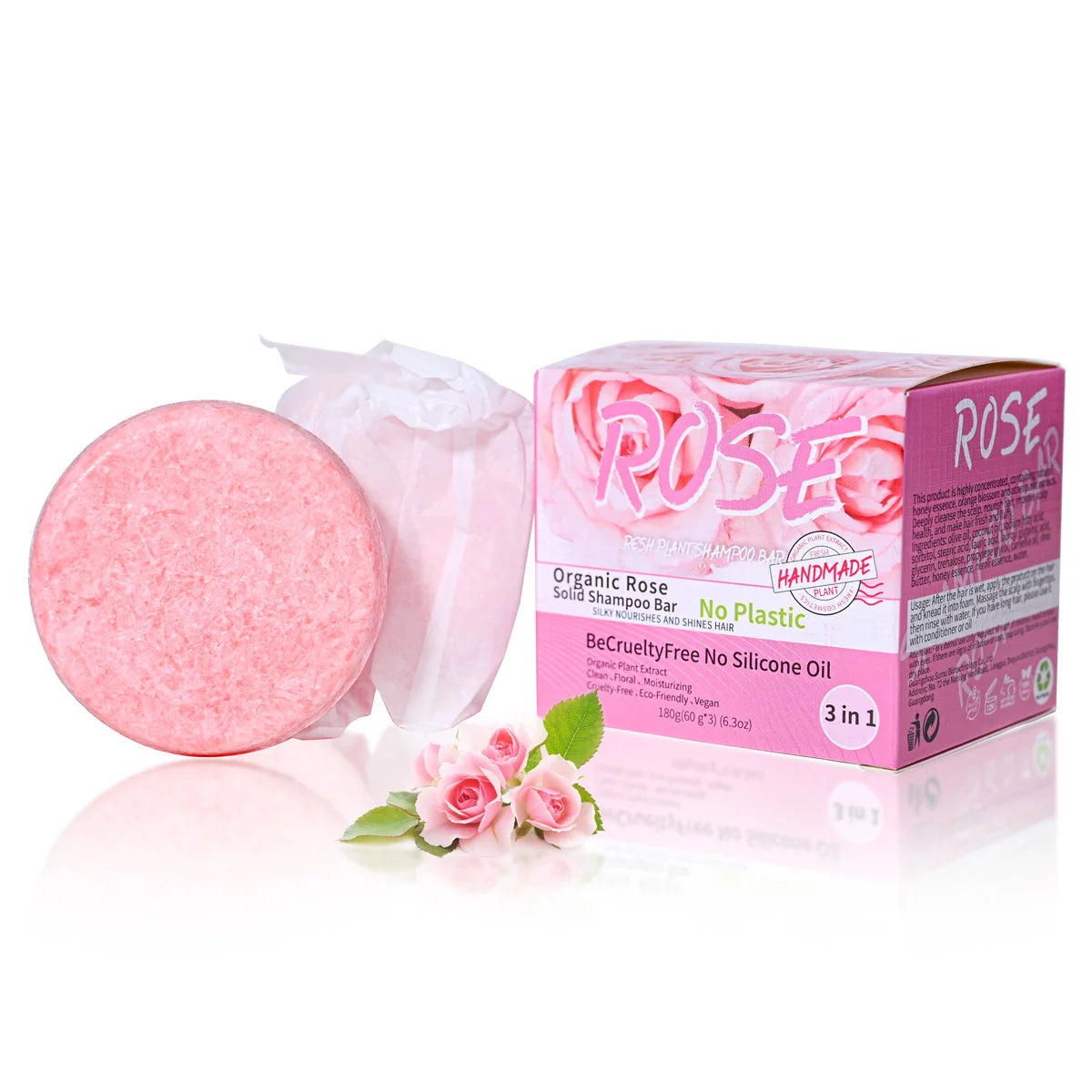 3pcs/box Damascus Rose Perfume Solid Shampoo Bar Deep Cleaning Moisturizing Hair Care Hand Soap