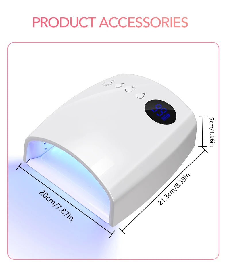 168W UV LED Nail Lamp Rechargeable Cordless Nail Dryer with 4 Timing Modes UV Light for Manicure with 7500mAh Battery