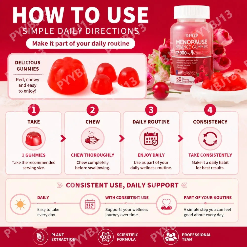Menopausal Gummies 60pcs Women's Soy Isoflavones Probiotics Vitamin Promotes Relaxation Restful Sleep Hormonal Fluctuations