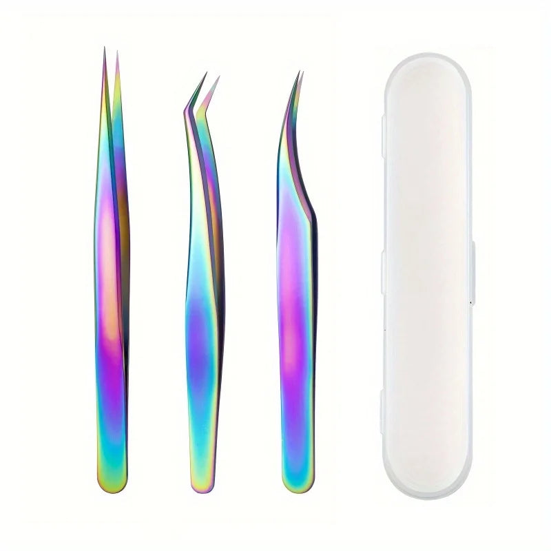 3 Pcs Set Stainless Steel Eyelash Tweezers Set Multi-Functional Makeup Tool Eyelash Tweezer Hair Removal Tweezer Pointed Tweezer