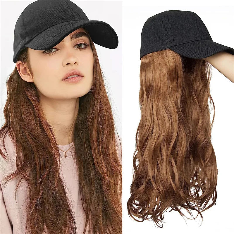 New Fashion Synthetic Wig Long Curly Hair Hat Wig Integrated High Temperature Silk Mechanism Wig Cap