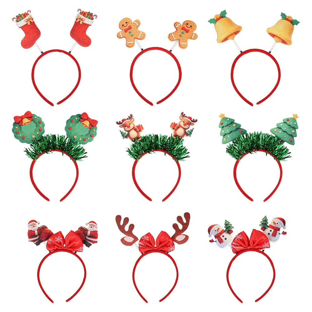 3D Flat Snowman Reindeer Christmas Headband with Antler Bow Hair Clip Festive Christmas Decoration Headwear for Parties