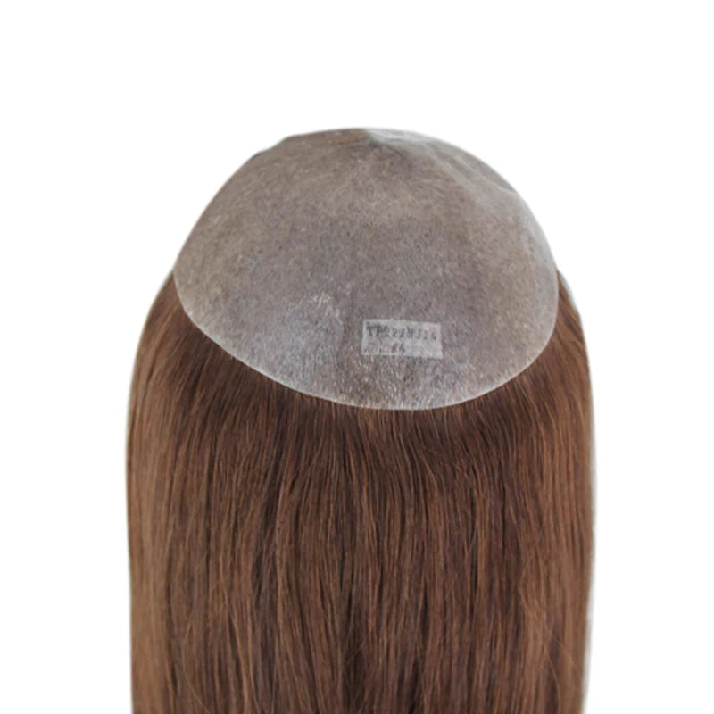 New Women Toupee Thin Skin Full PU 0.06mm Women Topper Vloop Brazilian Human Hair Wigs 7x9inch Natural Human Hairpiece System