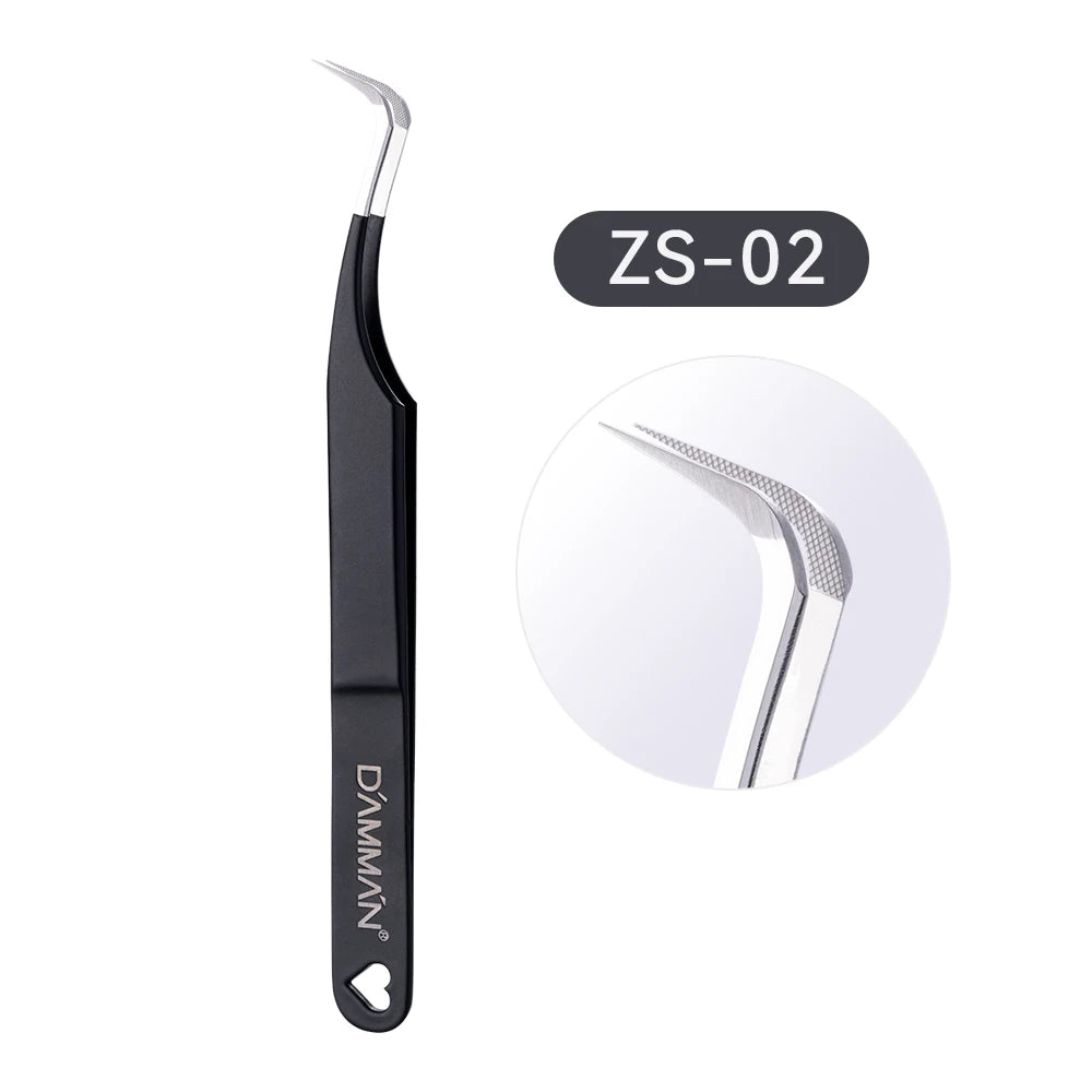 DAMMAN Fiber Tip Lash Extensions Tweezers Professional Eyelash Tweezers Anti-slip Lash Tweezers Eyelash Extension Supplies