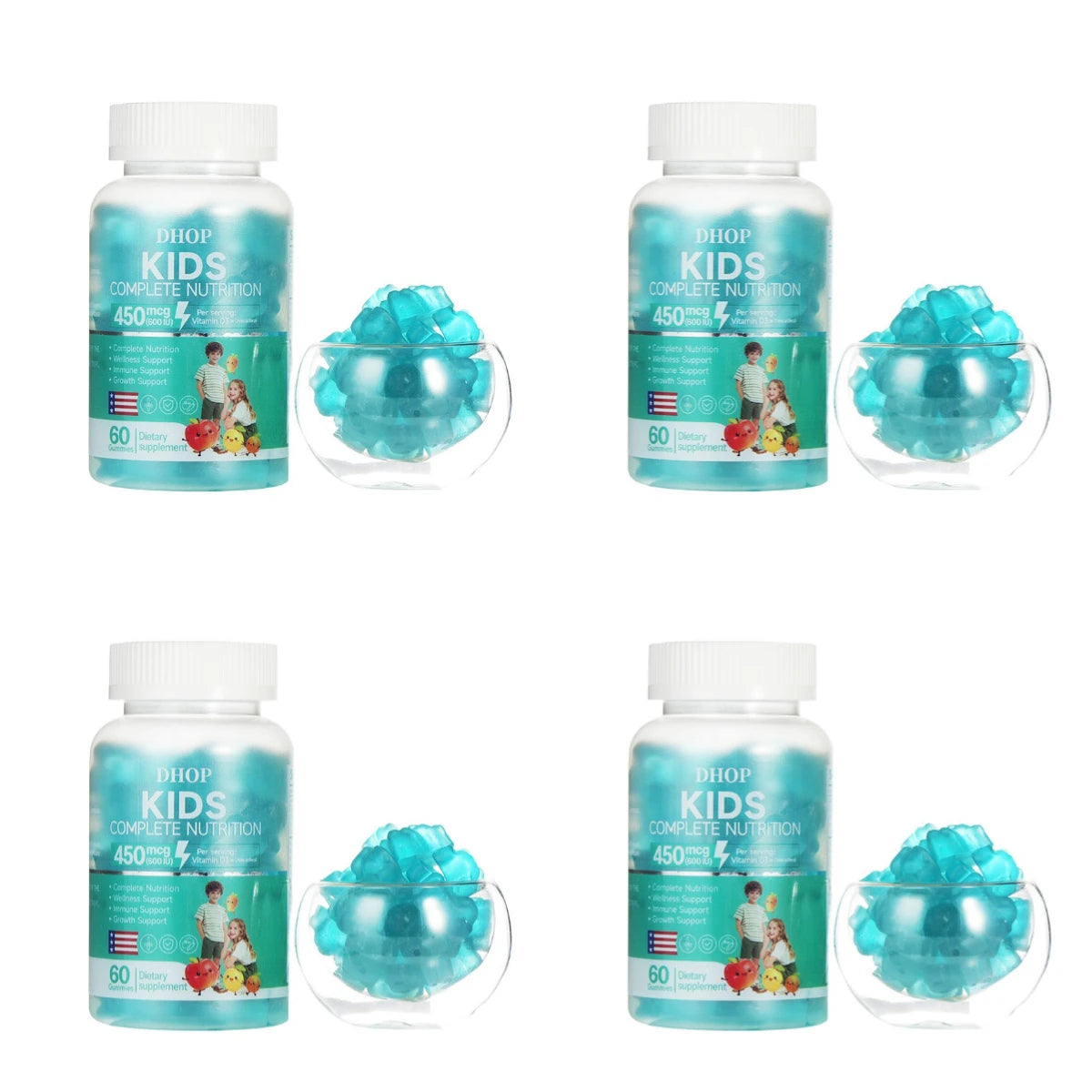 DHOP Kids Multivitamin Gummies Vitamin D3 C Zinc B Vitamins Immune Support Daily Wellness Nutrition Fruit Flavor 60 Gummies