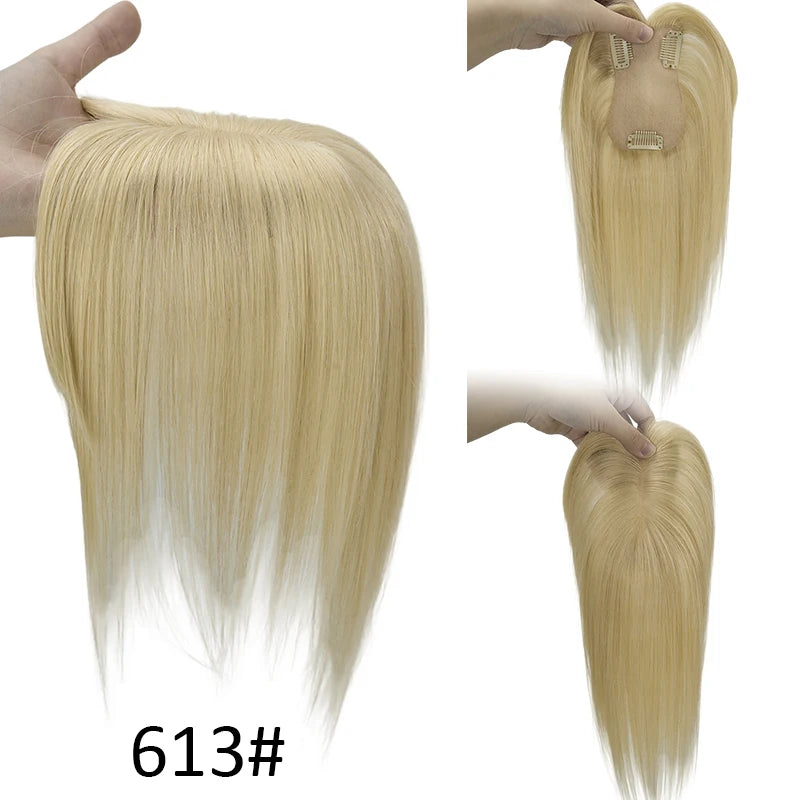 Silk Base Women Toupee Indian Human Hair Wigs Straight Clips in Human Hair Extension 7x11cm Real Human Hairpiece Natural Topper
