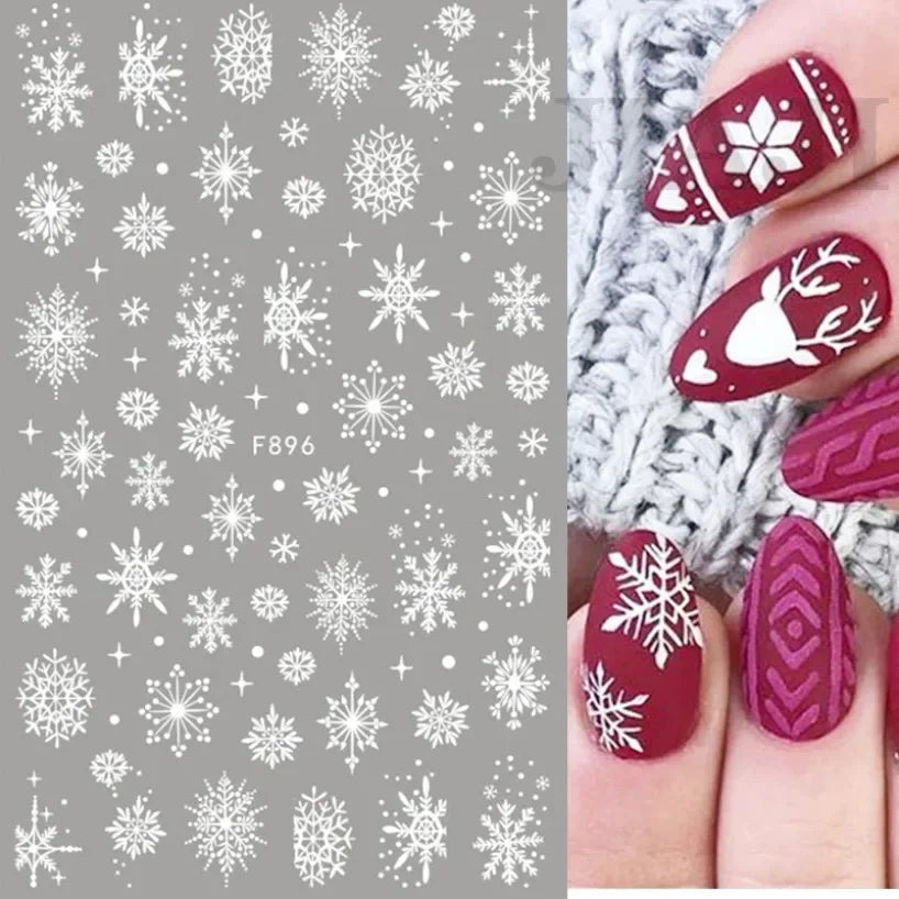 5D White Snowflakes Embossed Nail Art Stickers Winter Charm Decals Self Adhesive Christmas New Year Slider Decoration Manicure