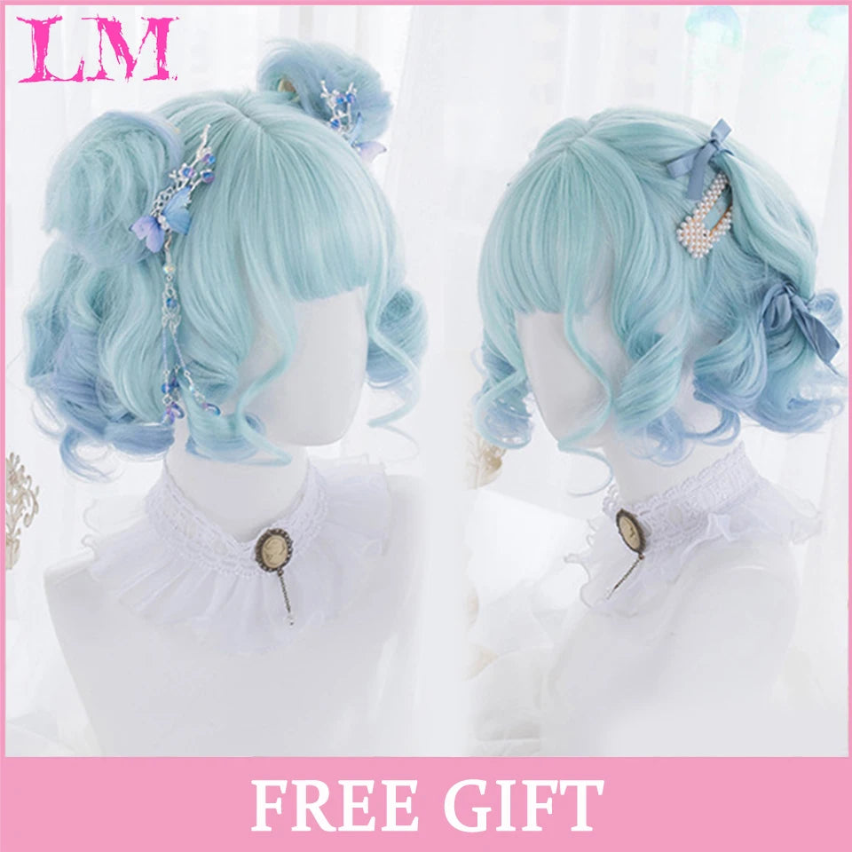 LM Light Blonde Wave Hair Wig Synthetic Long Wavy Wigs with Bangs for Women Cosplay Natural High Temperature Fiber