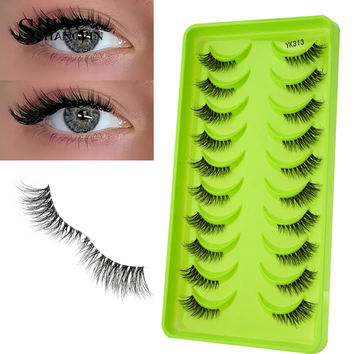 SHIDISHANGPIN 3/6/10 Pairs Half Lashes 3D Mink Lashes Faux Mink Natural Lash Soft Wispy Eyelash Dramatic False Eyelashes Makeup