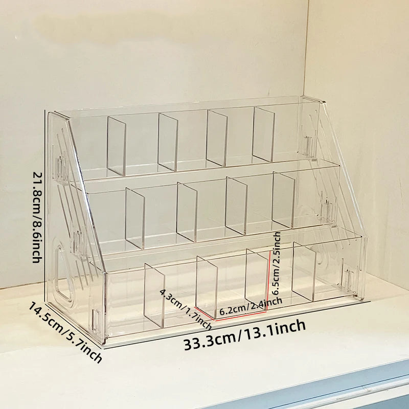 Compartmentalized Lipstick Storage Box, Premium Cosmetic Organizer, Transparent Stepped Desktop Holder, Makeup Brush Pen Holder