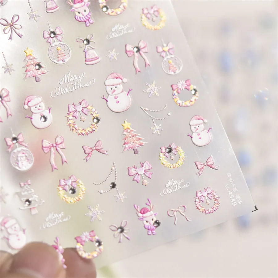 5D Embossed Jelly Crystal Ball Nail Art Christmas Stickers Gingerbread Man 3D Nails Decoration Stickers DIY Self Adhesive Decals