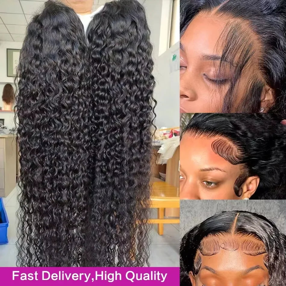 250% Curly Deep Water Wave 13x4 HD Lace Front Wigs PrePlucked Brazilian 100% Human Hair 13x6 Lace Frontal Closure Wig 32 34 Inch