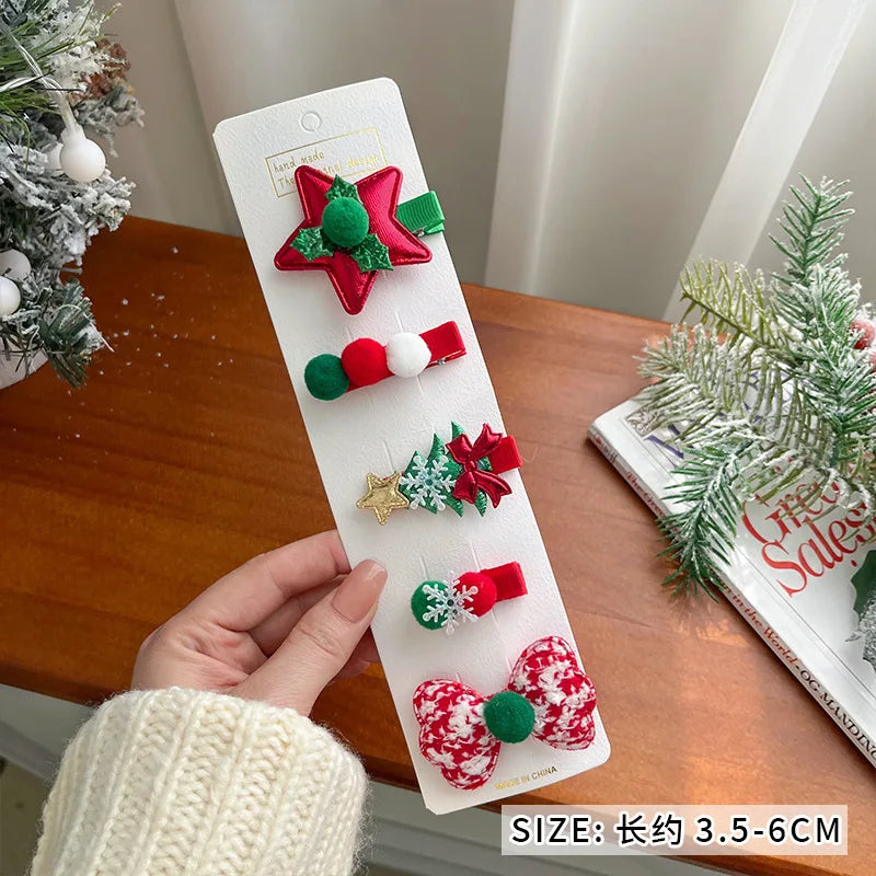 New Year Christmas Cute Cartoon Bow Hairpins Set Children Girls Hair Clips Pin Barrettes Accessories Headwear Headdress Ornament