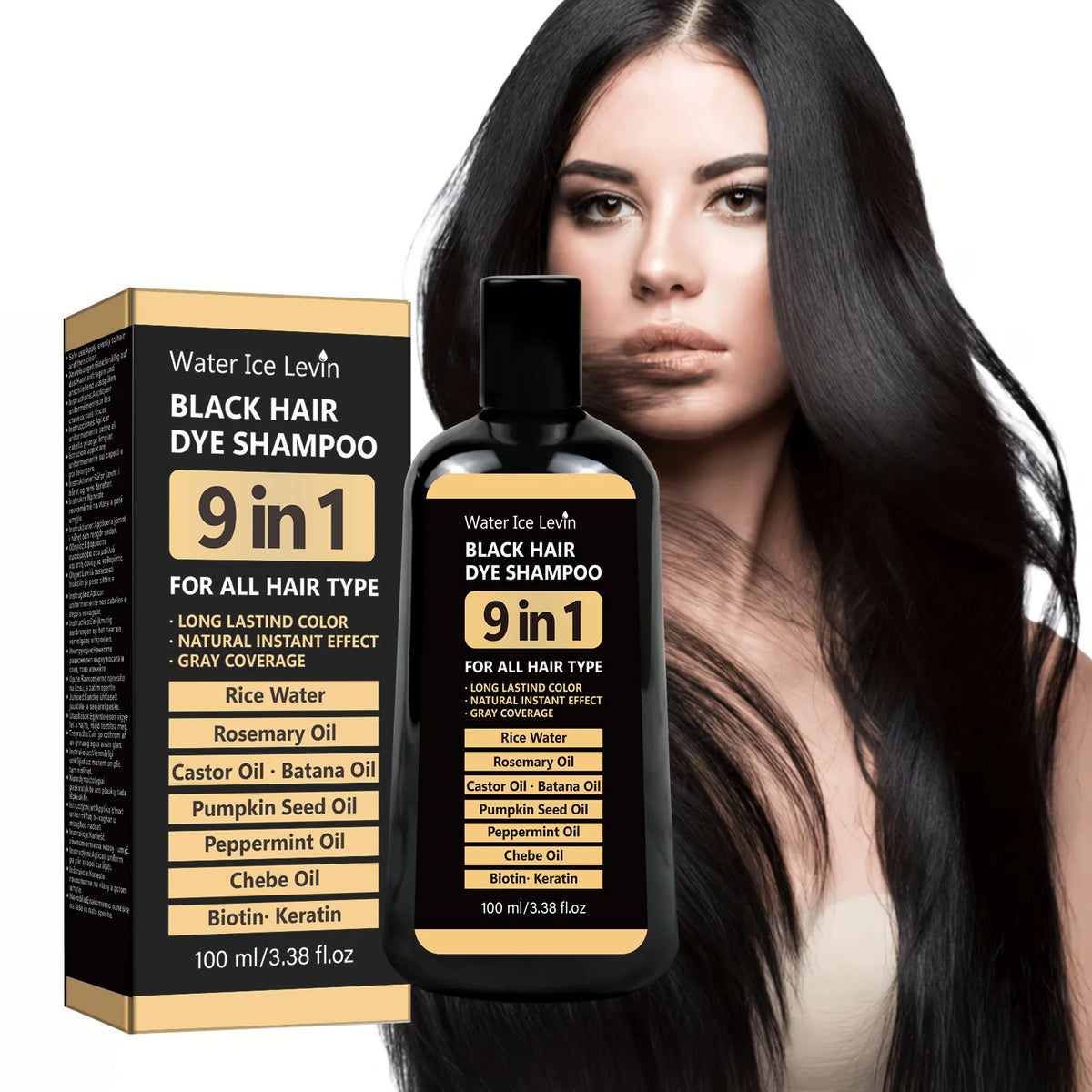 100ml 9‑in‑1 Black Hair Coloring Shampoo Natural Instant Gray Hair Coverage Nourish Repair Shine Hair Dye Shampoo For Men Women
