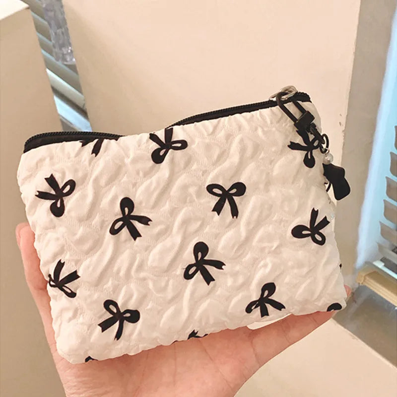Cute Bow Travel Small Cosmetic Lipstick Portable Storage Bag Women Girls Makeup Handbags Purse Key Earphone Pouch Bags Organizer