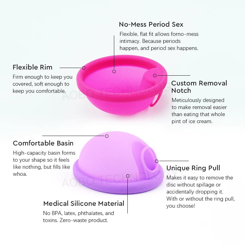 Feminy Menstrual Disc Kit Medical Grade Reusable Soft Silicone Period Disc with Sterilizer Case Applicator Leakproof Monthly Cup