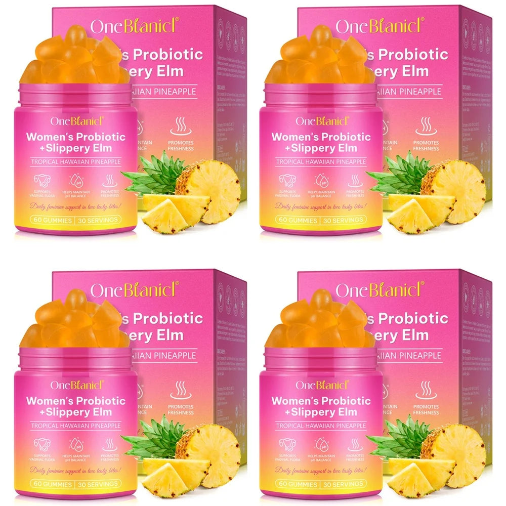 OneBlanid Women's Probiotic Gummies Slippery Elm XOS 4 Strains For pH Flora Freshness & Balance Support Formula Women 60 Count