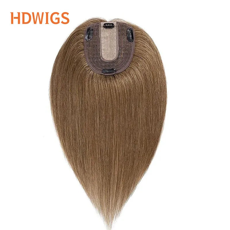 Women Toppers Silk Base Human Hair Wigs Straight Clip in Remy Human Hair Extensions Silk Top Woman Toupee 100% Real Hairpiece