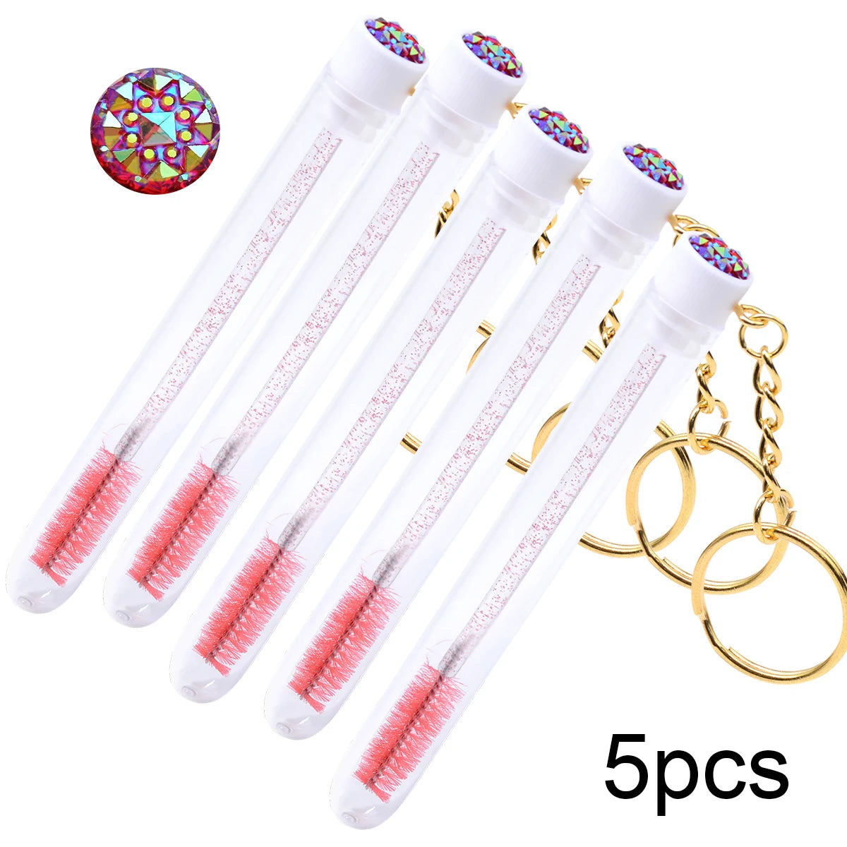 5pcs/Lot Eyelash Brushes Tubes With Keychain Lash Brush In Clear Container Disposable Eyelash Extension Mascara Wands With Case