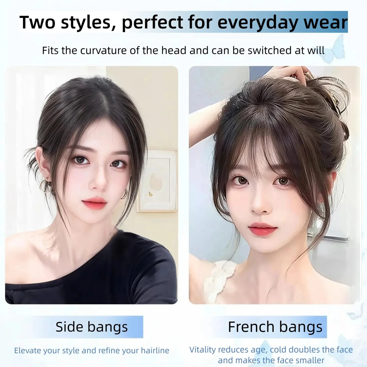 Invisible Human Hair Topper With Bangs Magic Tape Design Handmade Forehead Hairline Lace No Clips Bangs New Style