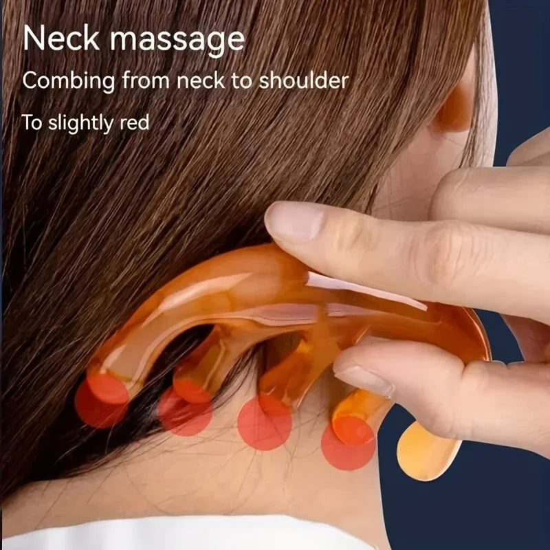 Big Teeth Head Acupoint Green 5-Tooth Meridian Blood Massage Comb Resin Large-Tooth Head Massage Tool 5-Paw Half Round Shap Comb