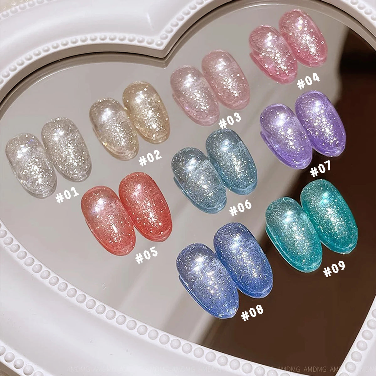 MN 1-9PCS Pink Blue White Green Color Series Gel Nail Polish With Strobe Glitter Brocade Diamond Gel Polish