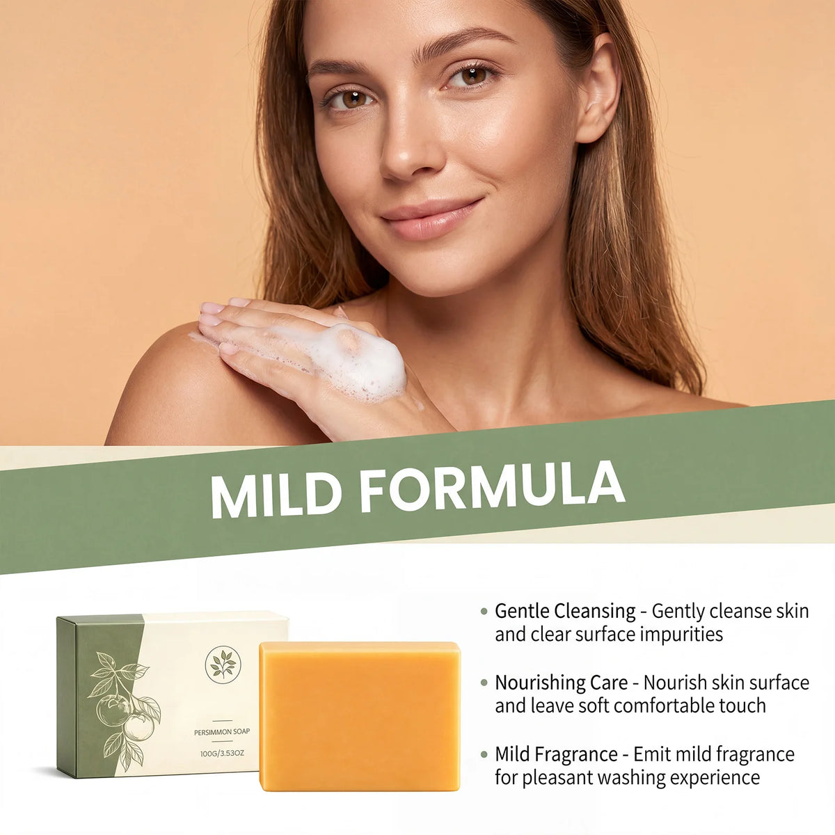 Persimmon Extract Soap Deeply Cleaning Moisturizing Nourishing Skin Rich Foam Refreshing Fragrance Skin Friendly Body Wash Soap