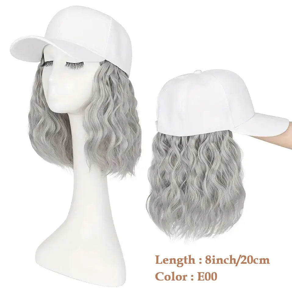 8" Short Wave Baseball Cap Wigs with Curly Hair Extensions for Women Daily Wear Synthetic Wave Adjustable Baseball Hat Wigs