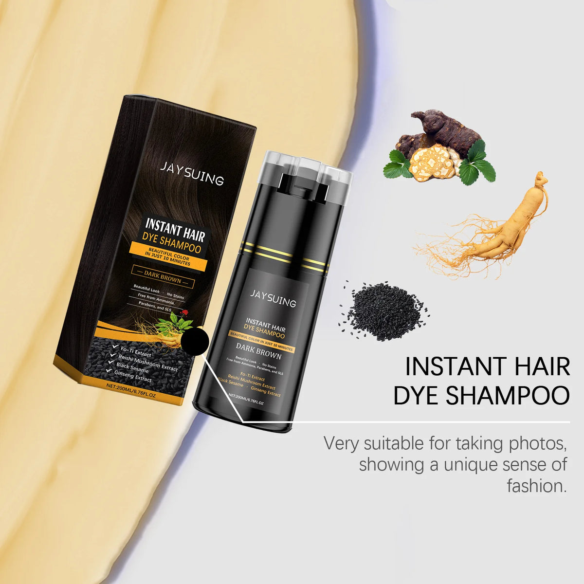 Polygonum Multiflorum Hair Dye Shampoo Herbal Nourish Repair Roots Boost Hair Vitality Repair Hair Damaged Instant Dye Shampoo