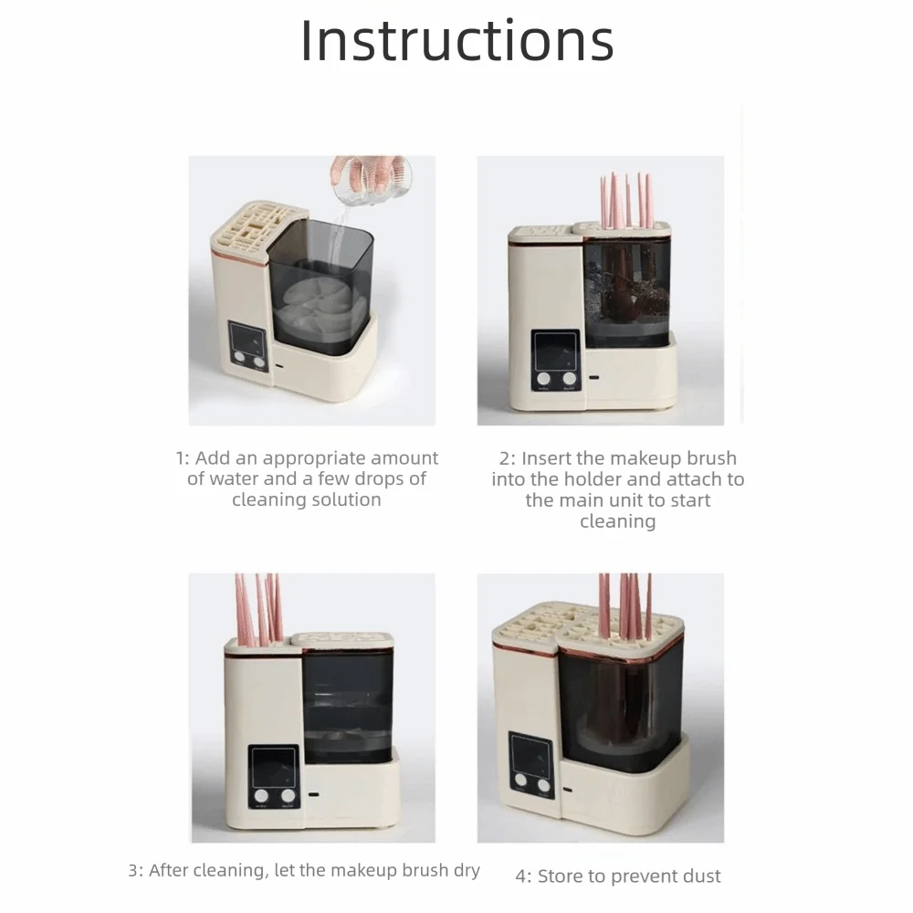 Portable Makeup Brush Cleaning Machine Electric Automatic Makeup Brush Dryer LCD Timer 2 Wash Modes Cosmetic Brushes Cleaner