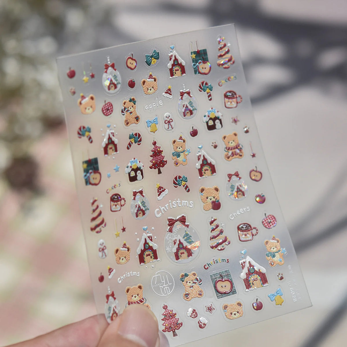 Glitter Red Hat Snowman Heart Snowflake Candy Cane Xmas 5D Nail Decals Winter Christmas Self-adhesive Nail Art Sticker Manicure
