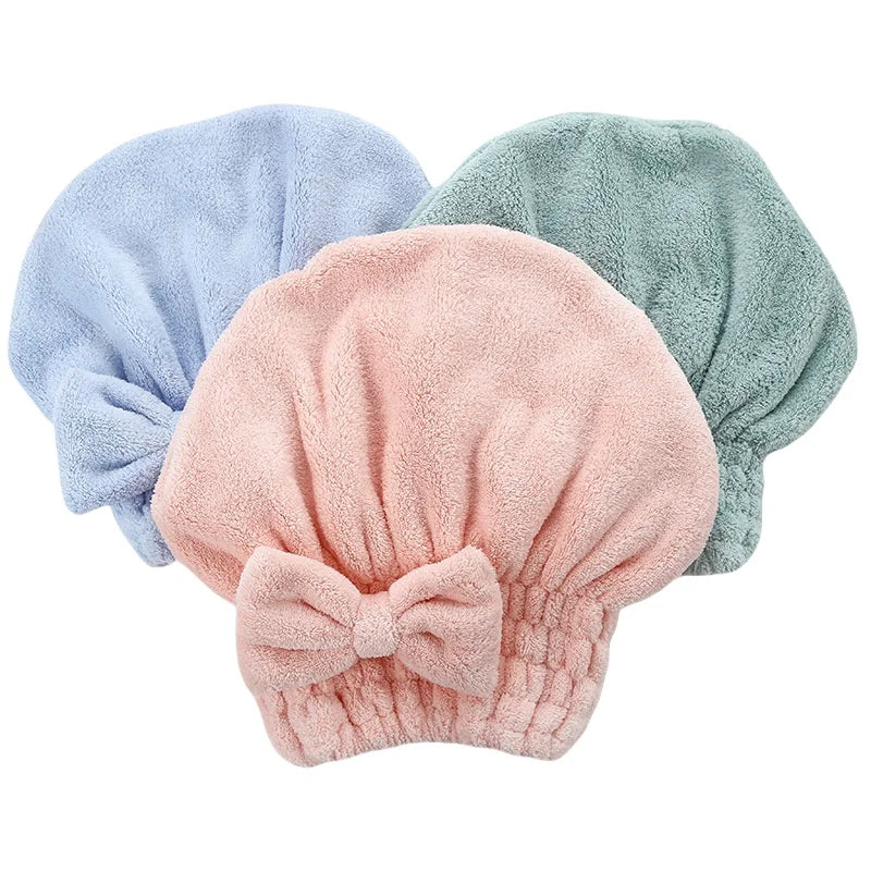 Women's Dry Hair Cap Coral Fleece Super Absorbent Soft Shower Cap Microfiber Butterfly Bow Lady Turban Head Towels for Everyone