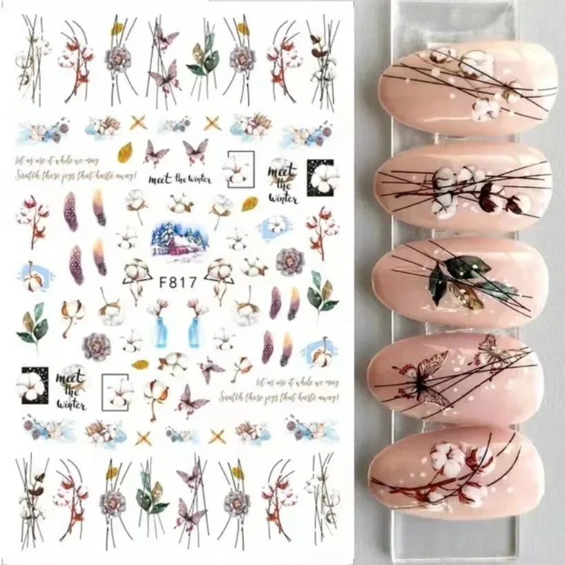 5D White Snowflakes Embossed Nail Art Stickers Winter Charm Decals Self Adhesive Christmas New Year Slider Decoration Manicure