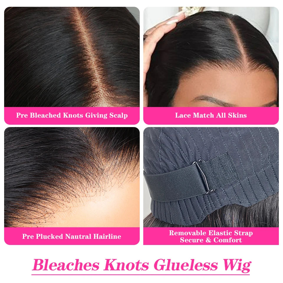 Wear Go Wigs 6x5 Pre Cut Lace Straight Hair Layered Cut Glueless Wigs Human Hair Wigs For Women Ready To Wear Pre Bleached Knots
