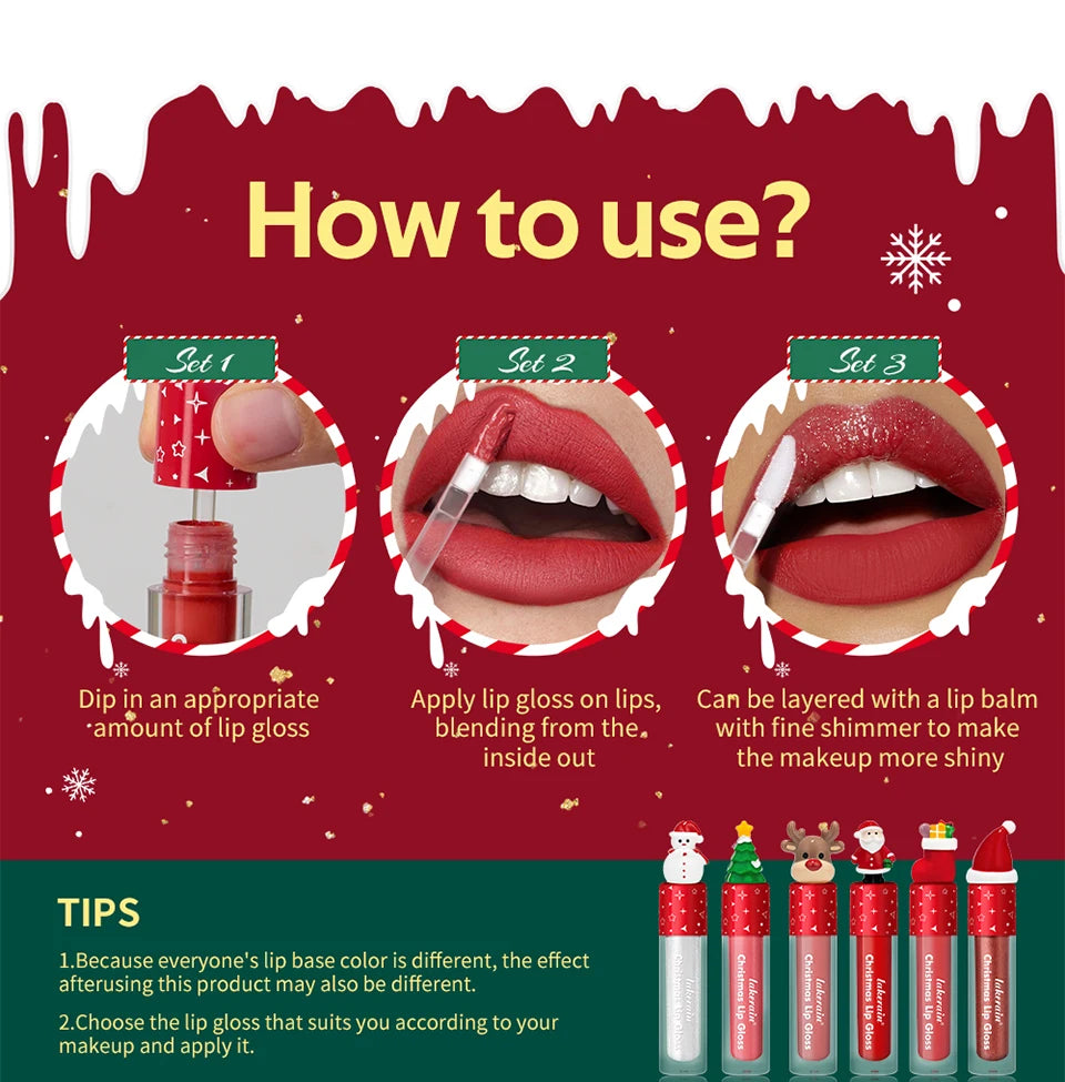 Christmas Gift 6Pcs Lip Gloss Set With Gift Bag Velvet Matte Waterproof Long Lasting Lip Tint Colorful Lip Makeup Cosmetic