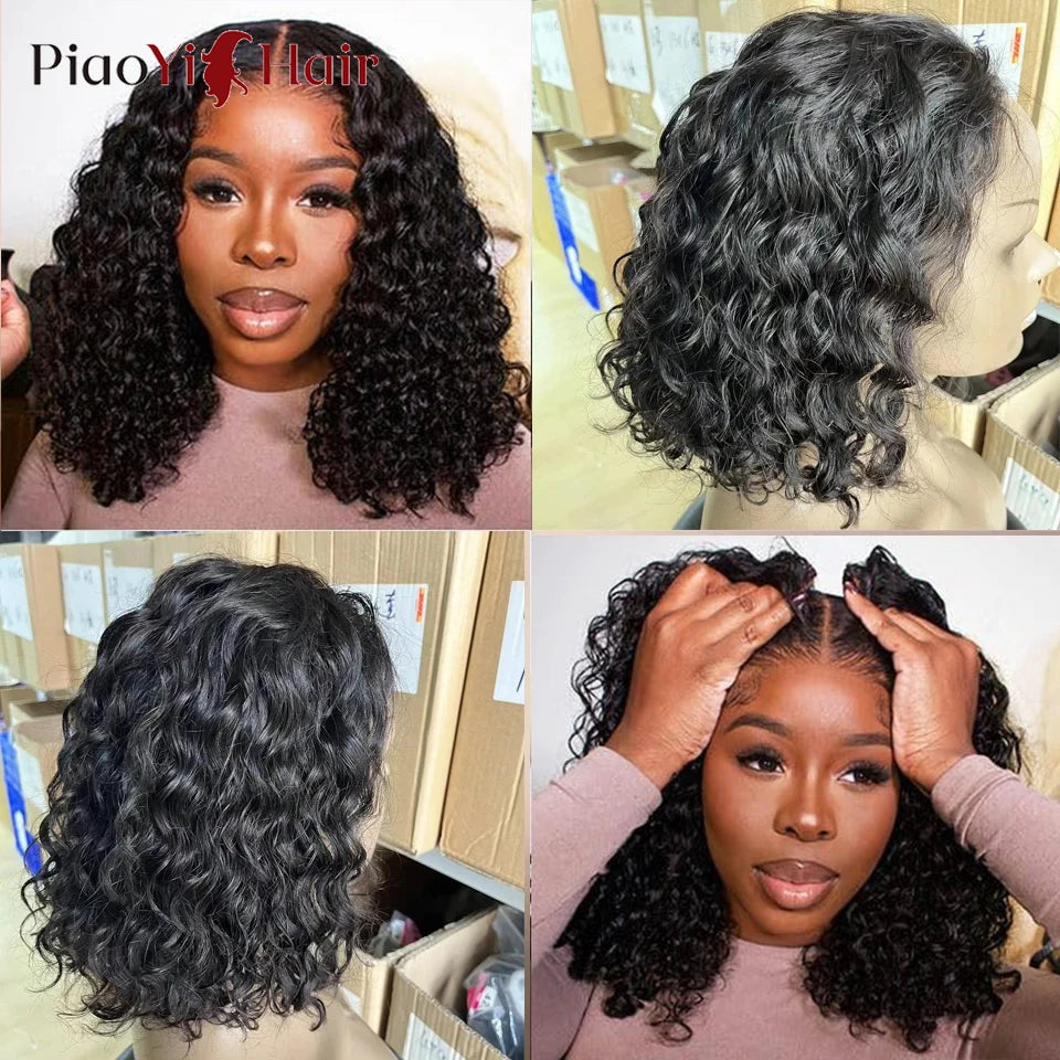 Glueless Wigs Human Hair Water Wave Bob Wig Human Hair 100% Ready to Wear Curly Wave Human Hair Wigs 4X4 Lace Bob Top Quality