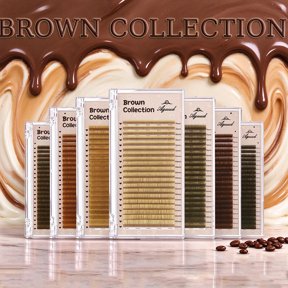 AGUUD Brown Classic Individual Eyelashes Russian Volume Lashes Colorful Premium 20Rows Cashmere Soft Dark Brown Lash Extensions