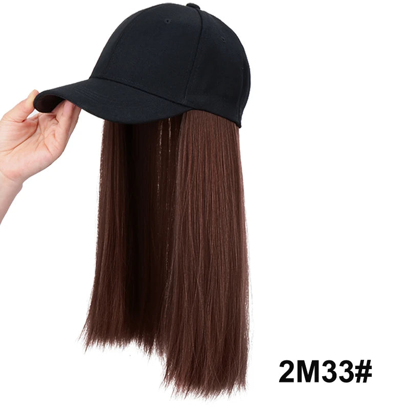 18Inch Synthetic Long Straight Hair Extension Baseball Cap  Adjustable Black Blonde Hairpiece Fashion Hat Wig